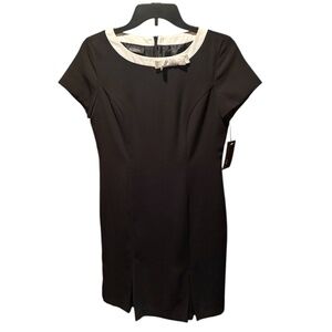 AGB Dress Petite Short Sleeve Sheath Dress with Bow Detail Black Size 6P NWT